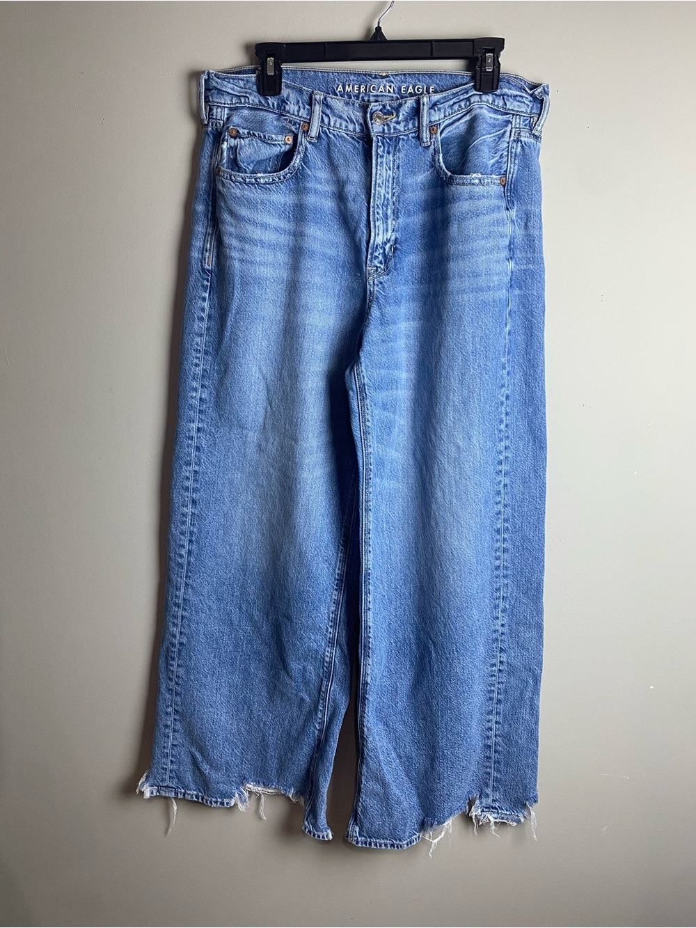 American Eagle Outfitters Light Blue Wide-Leg Fringe Hem Jeans